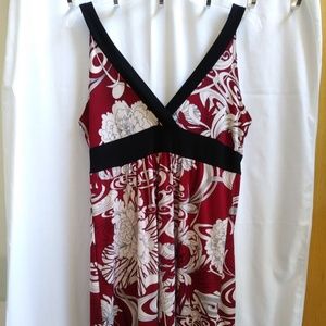 Y2kfashion Dress Bold Floral Midi Length V Neck Black Edged & Red White